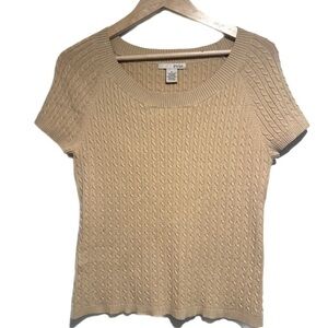 Y2K EVIE Camel Cable Knit Short Sleeve Sweater